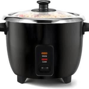 Elite Gourmet ERC006XSS 6-Cup Electric Rice Cooker with 304 Surgical Grade Stainless Steel Inner Pot, Makes Soups, Stews, Porridges, Grains and Cereals, 6 cup (3 cups uncooked), Black