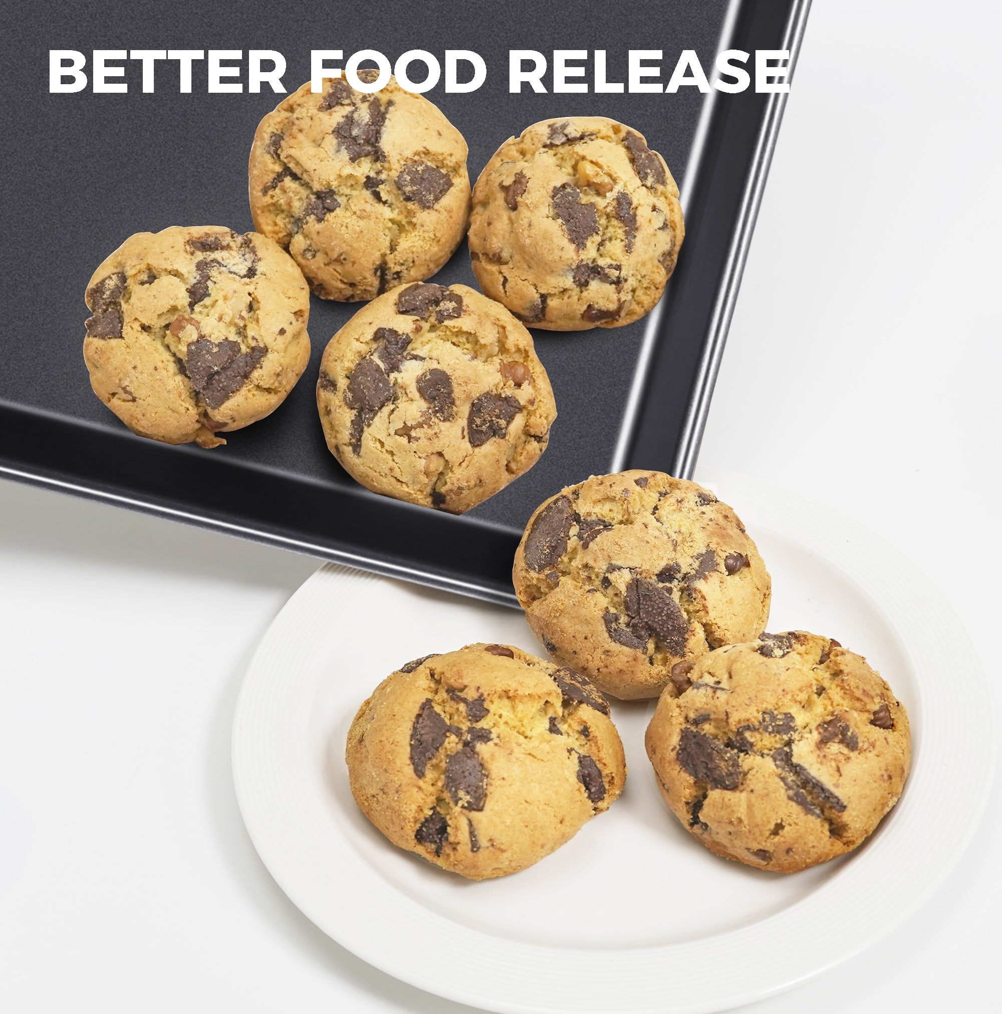 HONGBAKE 2 Pack 9.7"X7.6" Small Cookie Sheet, 57% Thicker Nonstick 1/8 Toaster Oven Pans, Heavy Duty Cookie Sheet Pan Set, Baking Sheet, Black - Image 5