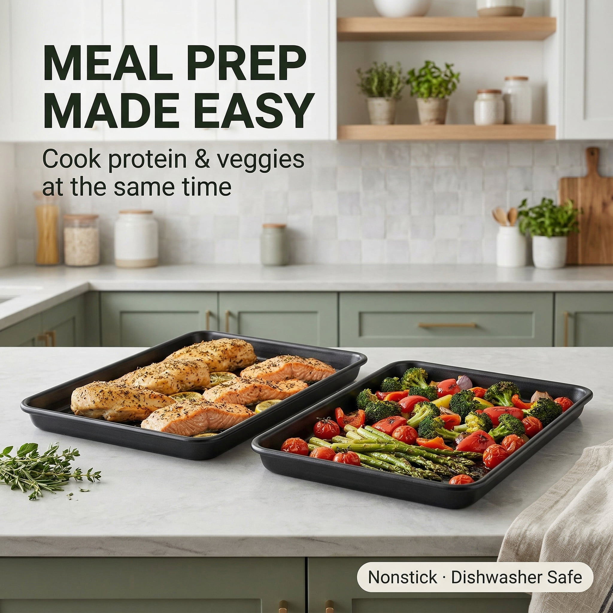 HONGBAKE 2 Pack 9.7"X7.6" Small Cookie Sheet, 57% Thicker Nonstick 1/8 Toaster Oven Pans, Heavy Duty Cookie Sheet Pan Set, Baking Sheet, Black - Image 6