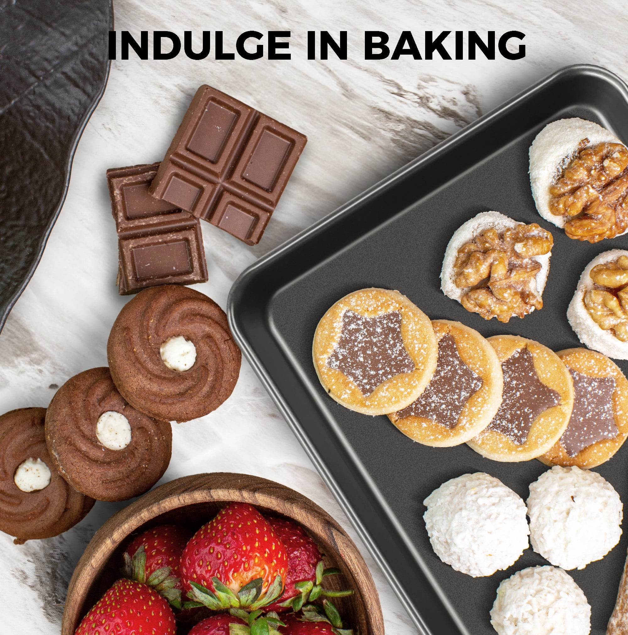 HONGBAKE 2 Pack 9.7"X7.6" Small Cookie Sheet, 57% Thicker Nonstick 1/8 Toaster Oven Pans, Heavy Duty Cookie Sheet Pan Set, Baking Sheet, Black - Image 7