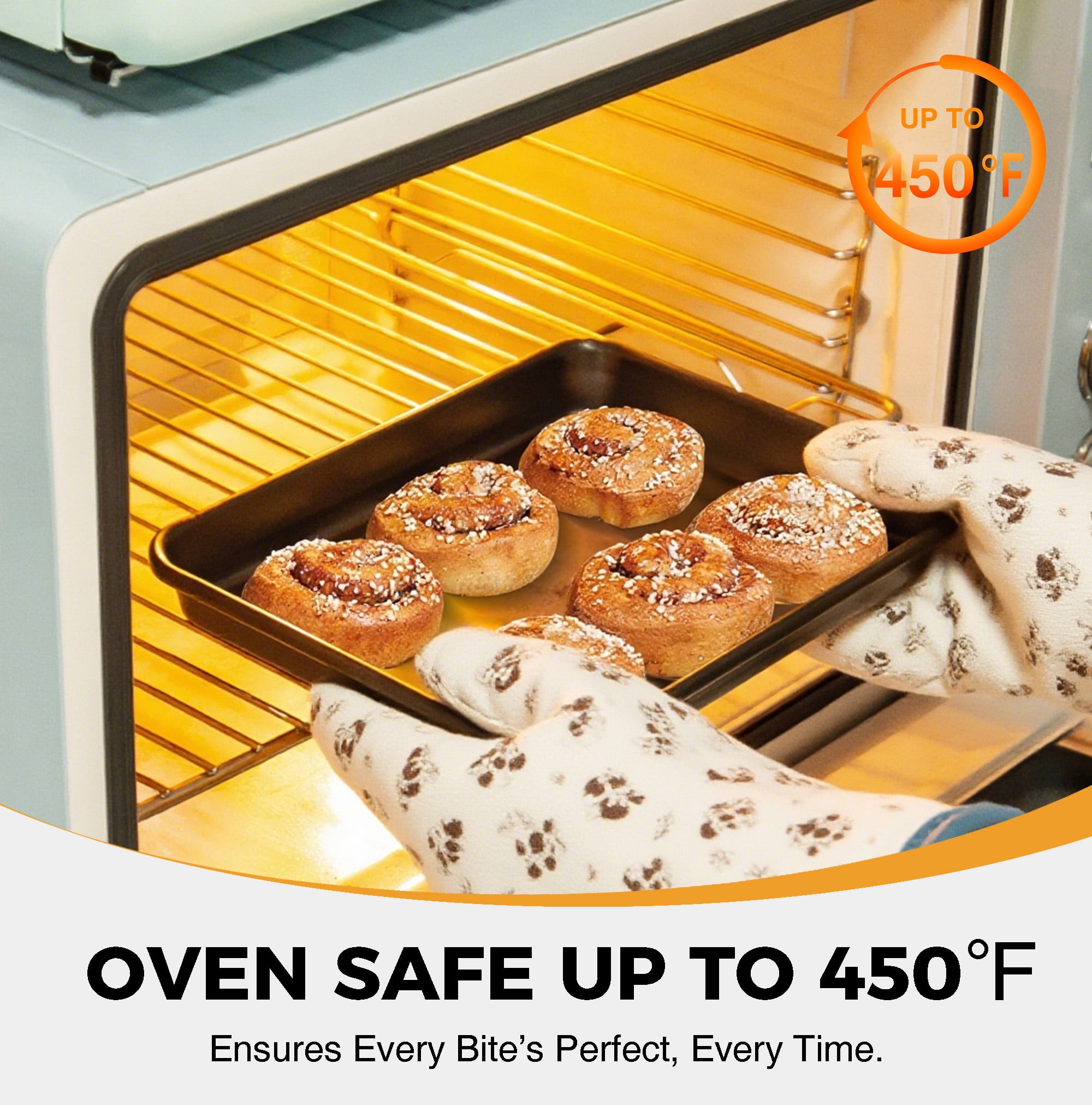 HONGBAKE 2 Pack 9.7"X7.6" Small Cookie Sheet, 57% Thicker Nonstick 1/8 Toaster Oven Pans, Heavy Duty Cookie Sheet Pan Set, Baking Sheet, Black - Image 8