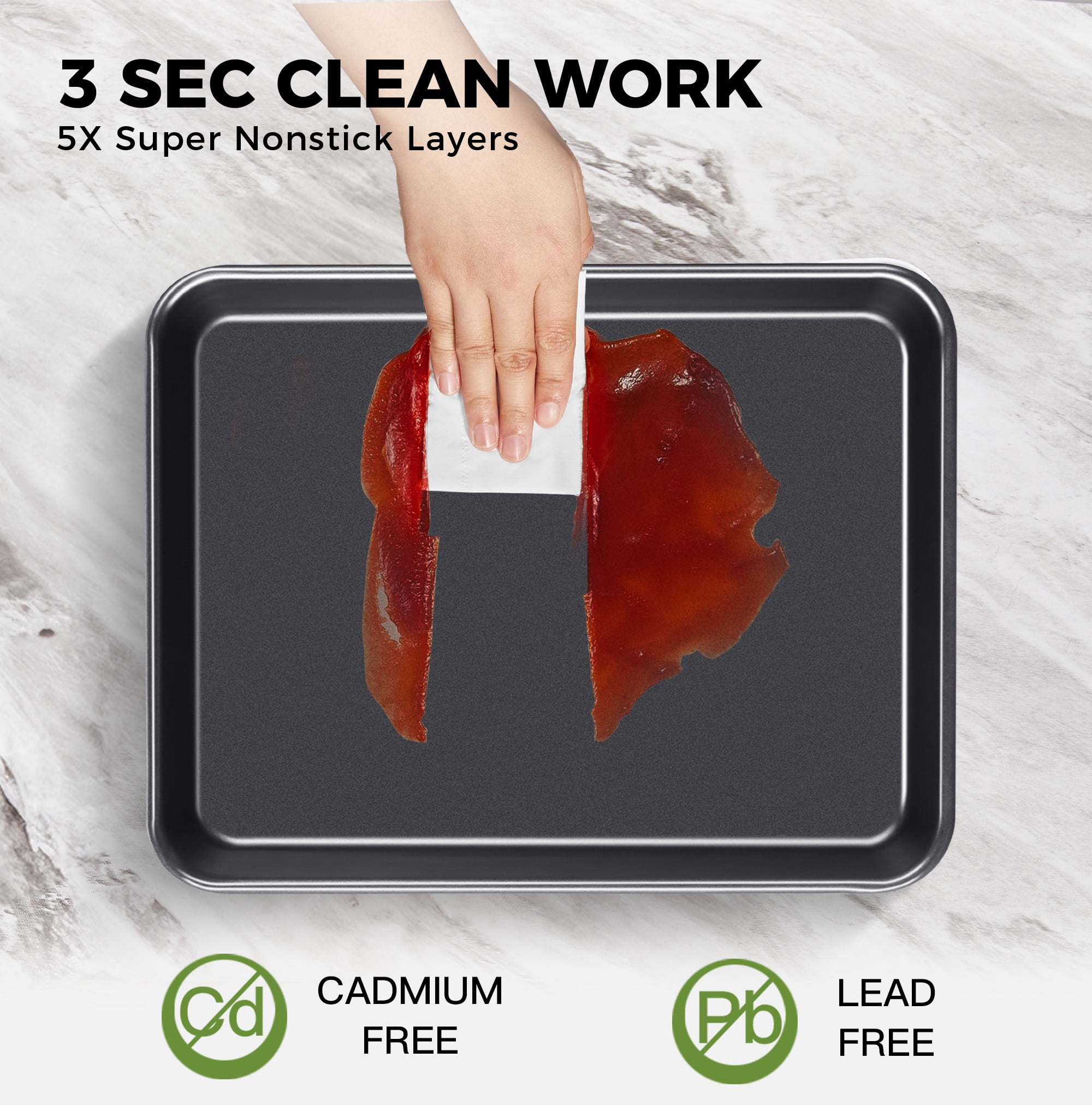 HONGBAKE 2 Pack 9.7"X7.6" Small Cookie Sheet, 57% Thicker Nonstick 1/8 Toaster Oven Pans, Heavy Duty Cookie Sheet Pan Set, Baking Sheet, Black - Image 9