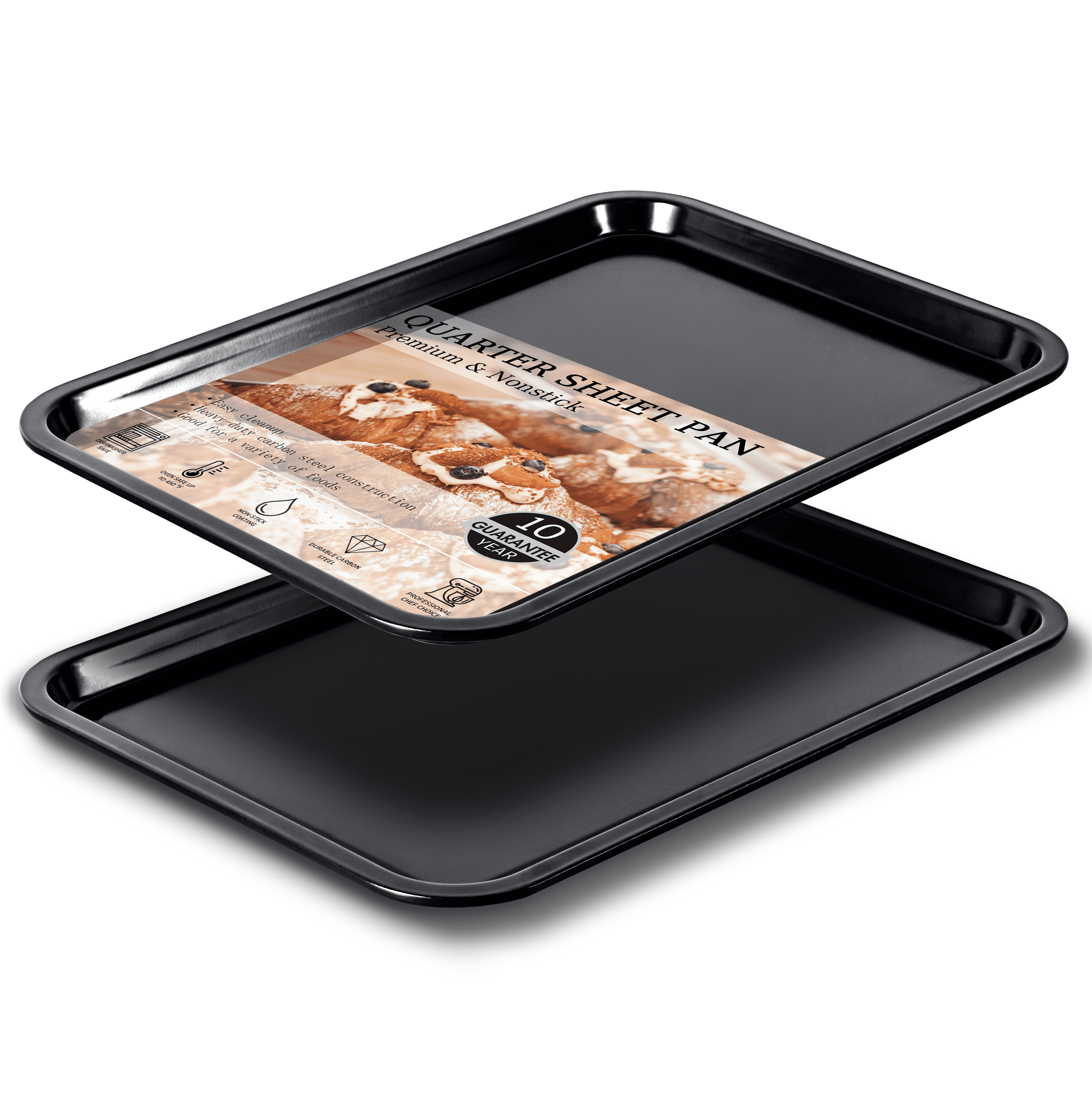 HONGBAKE 2 Pack 9.7"X7.6" Small Cookie Sheet, 57% Thicker Nonstick 1/8 Toaster Oven Pans, Heavy Duty Cookie Sheet Pan Set, Baking Sheet, Black - Image 11