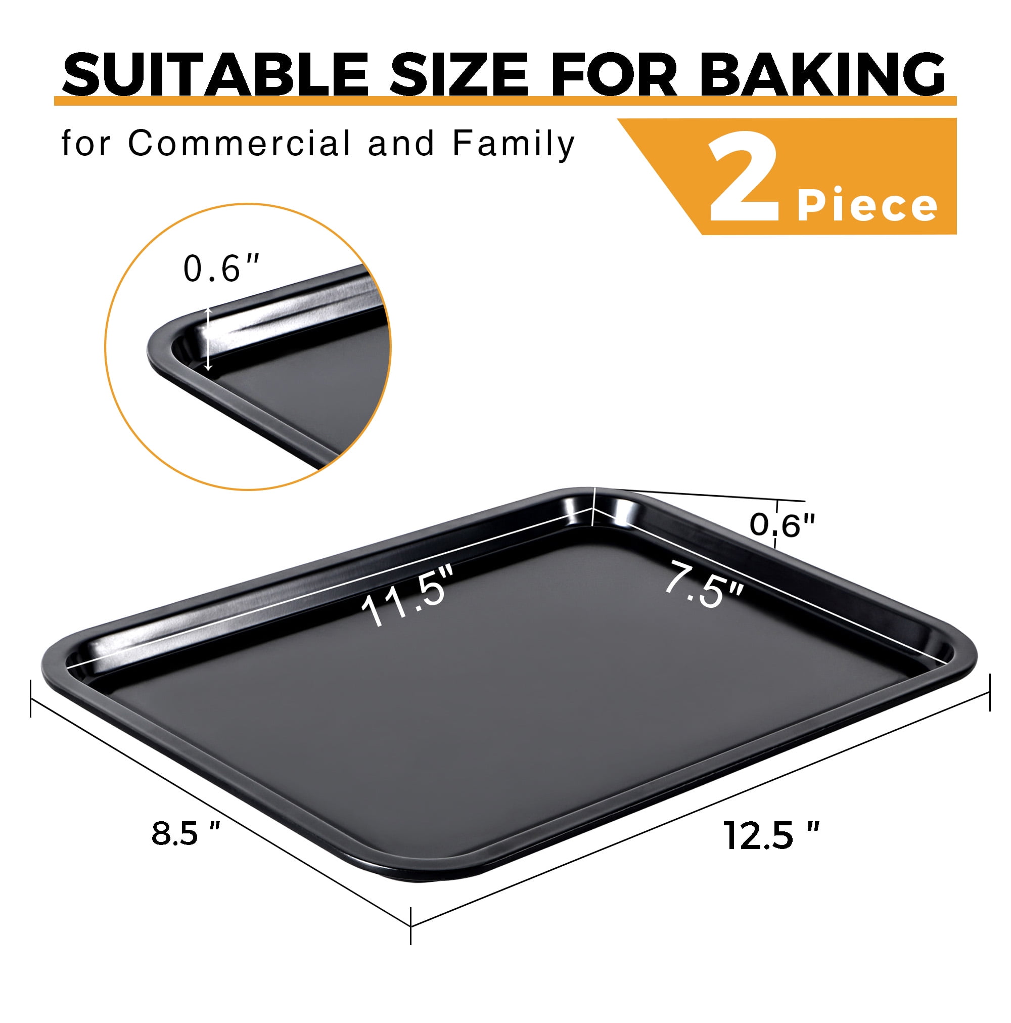 HONGBAKE 2 Pack 9.7"X7.6" Small Cookie Sheet, 57% Thicker Nonstick 1/8 Toaster Oven Pans, Heavy Duty Cookie Sheet Pan Set, Baking Sheet, Black - Image 12