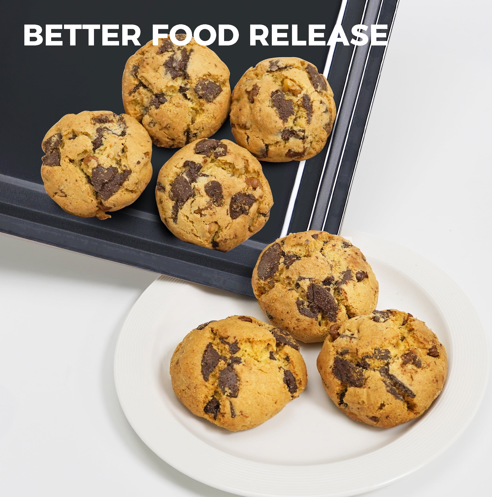 HONGBAKE 2 Pack 9.7"X7.6" Small Cookie Sheet, 57% Thicker Nonstick 1/8 Toaster Oven Pans, Heavy Duty Cookie Sheet Pan Set, Baking Sheet, Black - Image 15