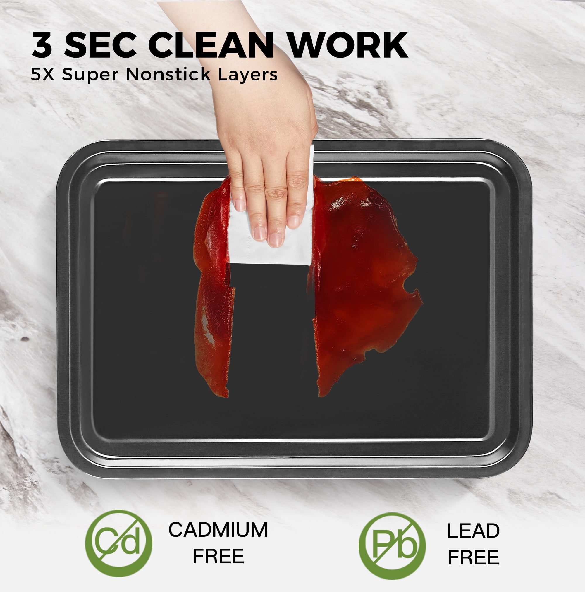 HONGBAKE 2 Pack 9.7"X7.6" Small Cookie Sheet, 57% Thicker Nonstick 1/8 Toaster Oven Pans, Heavy Duty Cookie Sheet Pan Set, Baking Sheet, Black - Image 16