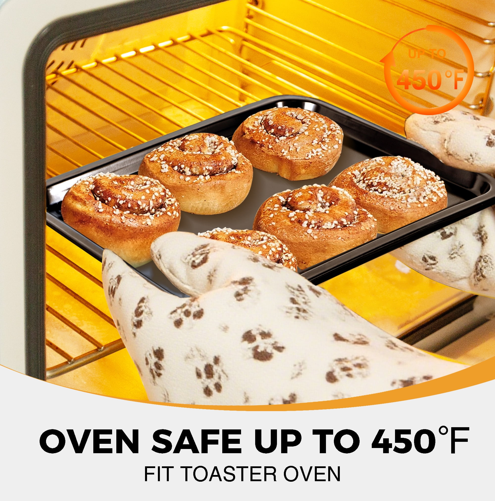 HONGBAKE 2 Pack 9.7"X7.6" Small Cookie Sheet, 57% Thicker Nonstick 1/8 Toaster Oven Pans, Heavy Duty Cookie Sheet Pan Set, Baking Sheet, Black - Image 17