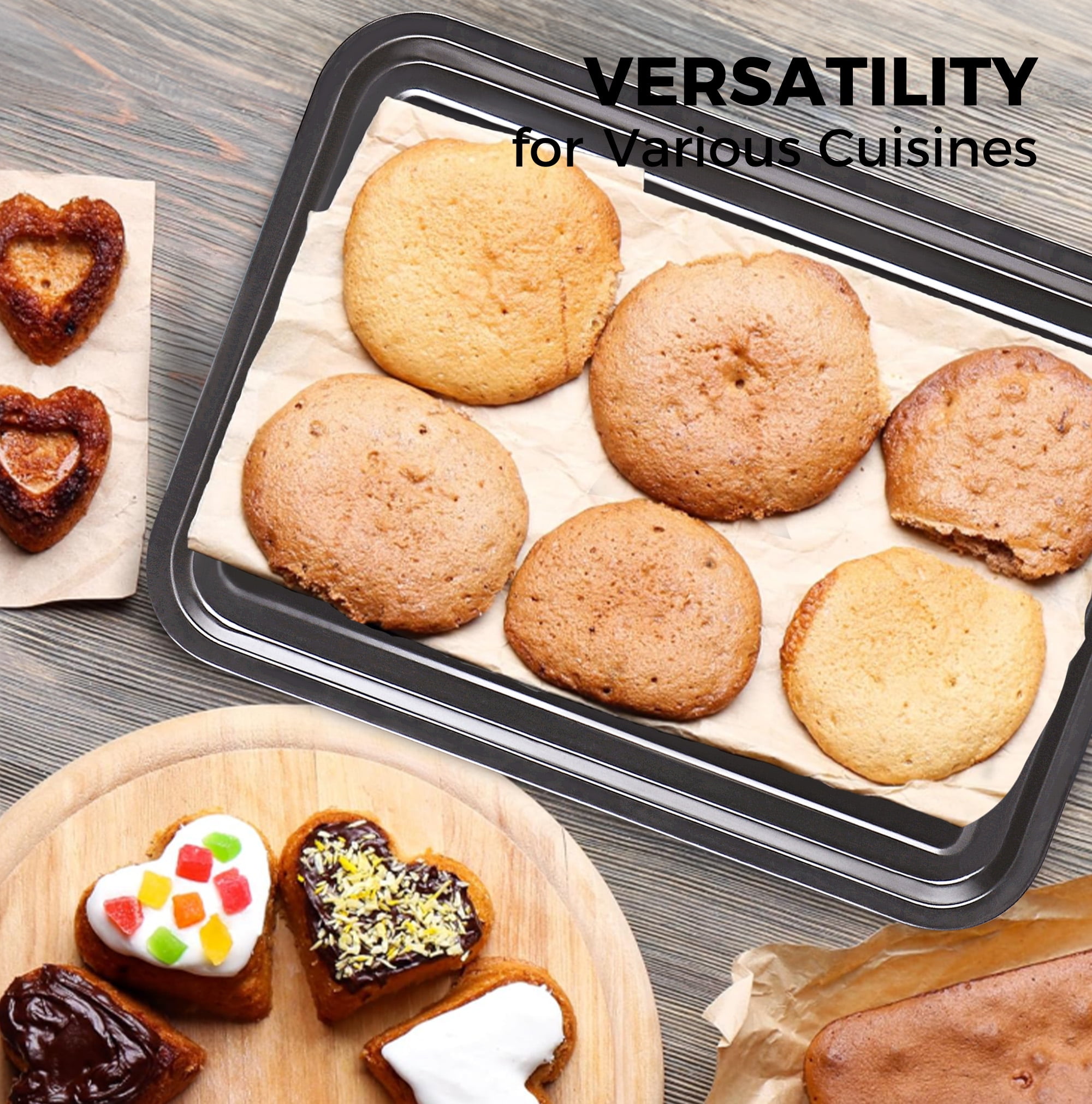 HONGBAKE 2 Pack 9.7"X7.6" Small Cookie Sheet, 57% Thicker Nonstick 1/8 Toaster Oven Pans, Heavy Duty Cookie Sheet Pan Set, Baking Sheet, Black - Image 18