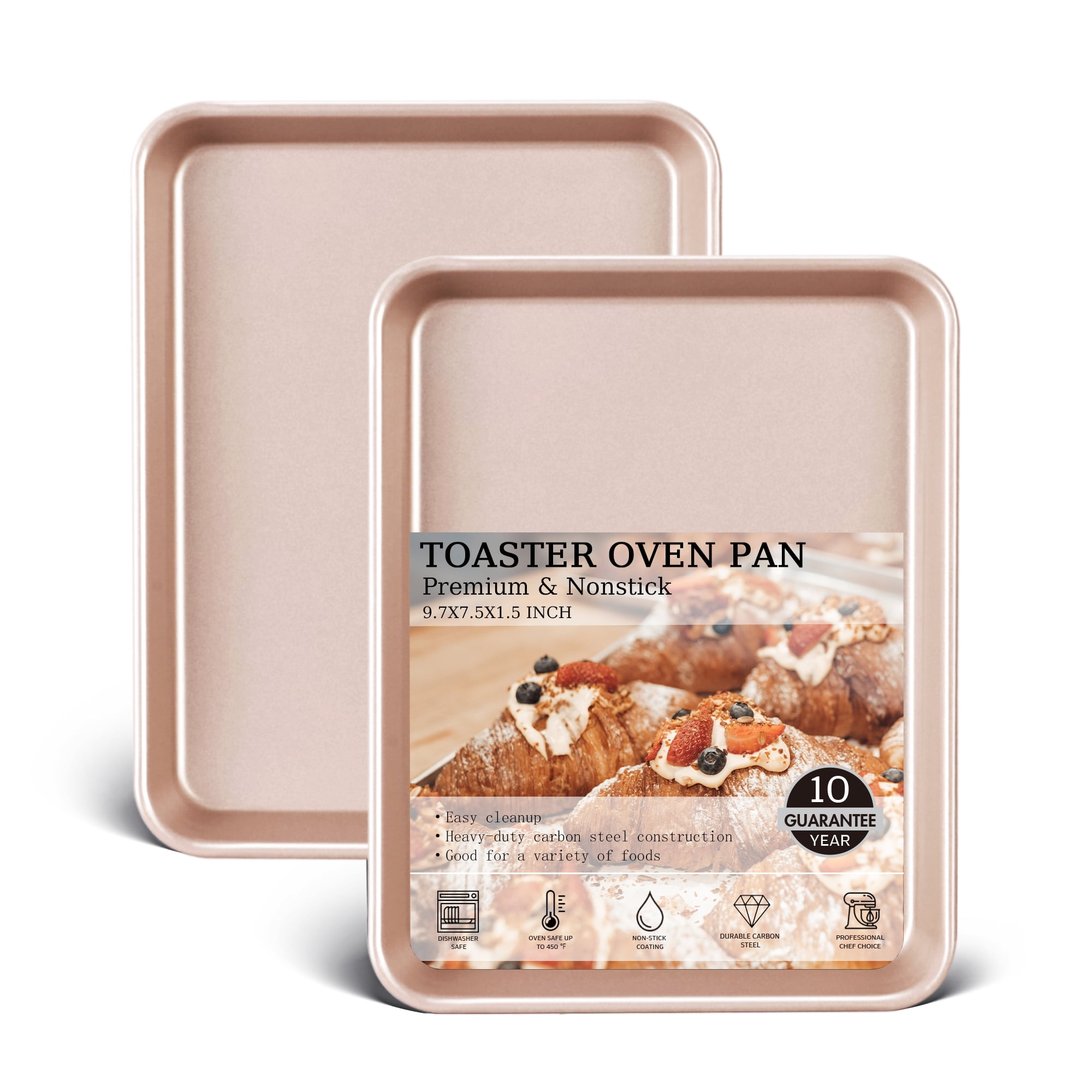 HONGBAKE 2 Pack 9.7"X7.6" Small Cookie Sheet, 57% Thicker Nonstick 1/8 Toaster Oven Pans, Heavy Duty Cookie Sheet Pan Set, Baking Sheet, Black - Image 20