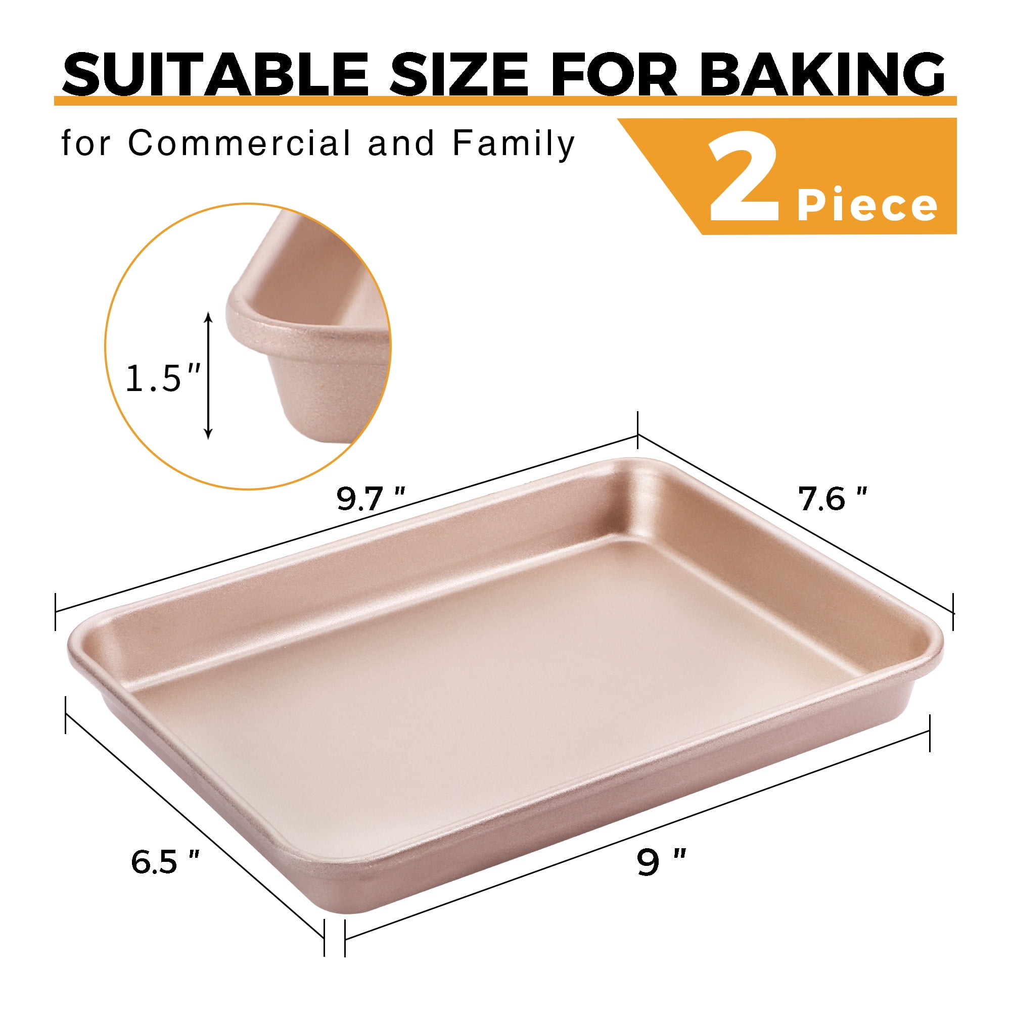 HONGBAKE 2 Pack 9.7"X7.6" Small Cookie Sheet, 57% Thicker Nonstick 1/8 Toaster Oven Pans, Heavy Duty Cookie Sheet Pan Set, Baking Sheet, Black - Image 22