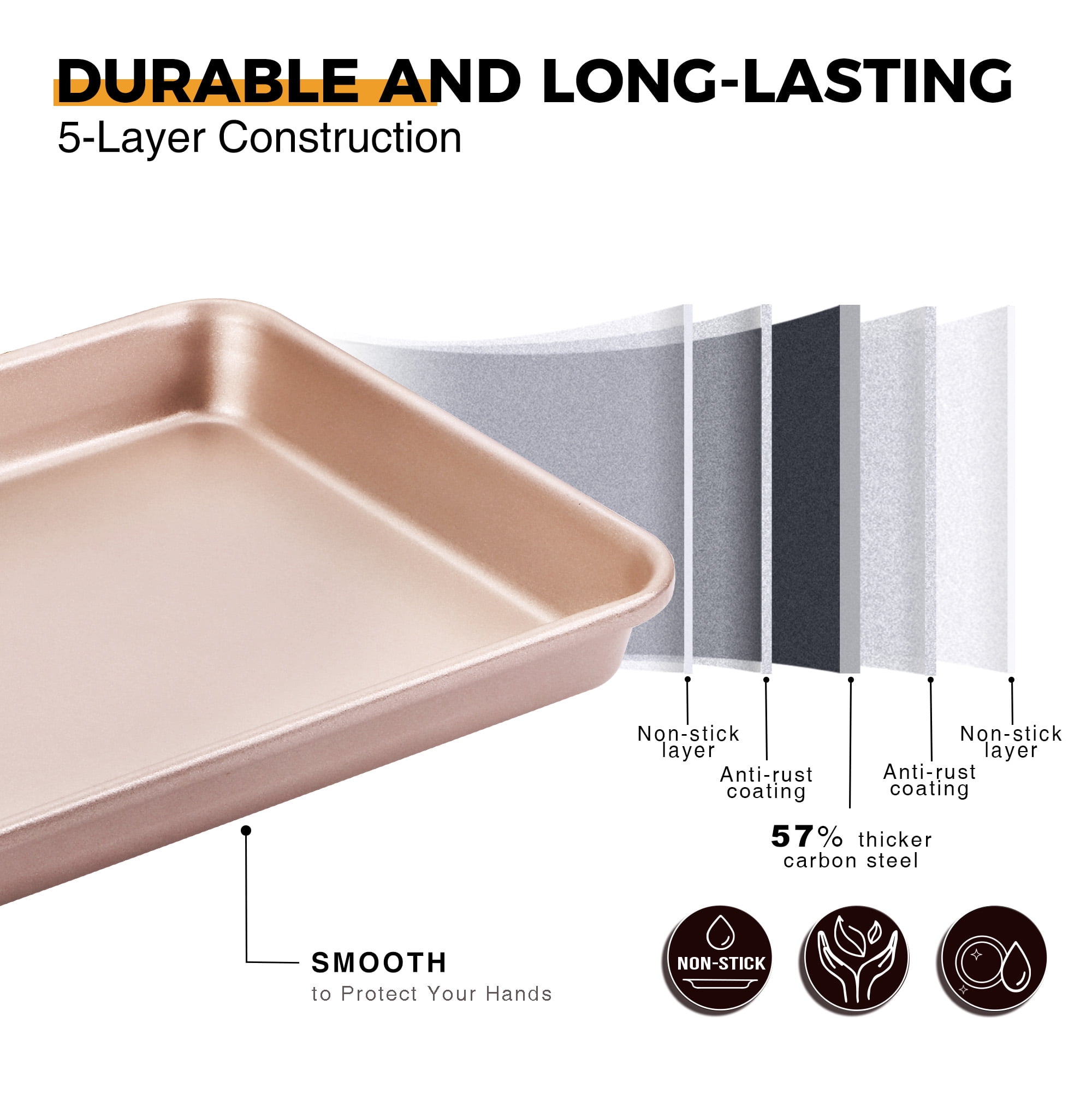 HONGBAKE 2 Pack 9.7"X7.6" Small Cookie Sheet, 57% Thicker Nonstick 1/8 Toaster Oven Pans, Heavy Duty Cookie Sheet Pan Set, Baking Sheet, Black - Image 24