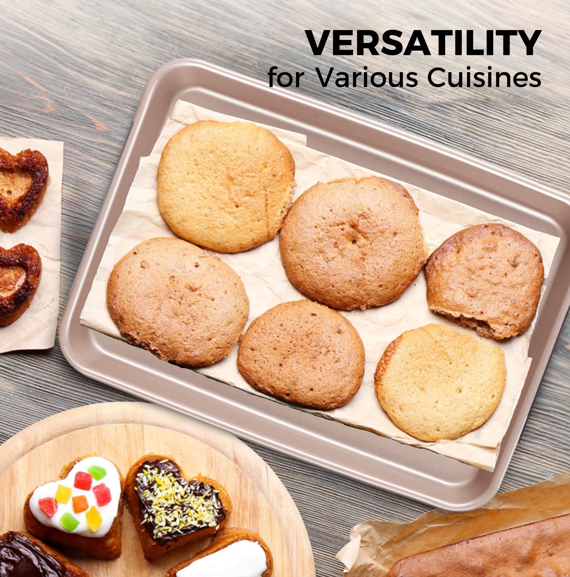 HONGBAKE 2 Pack 9.7"X7.6" Small Cookie Sheet, 57% Thicker Nonstick 1/8 Toaster Oven Pans, Heavy Duty Cookie Sheet Pan Set, Baking Sheet, Black - Image 27