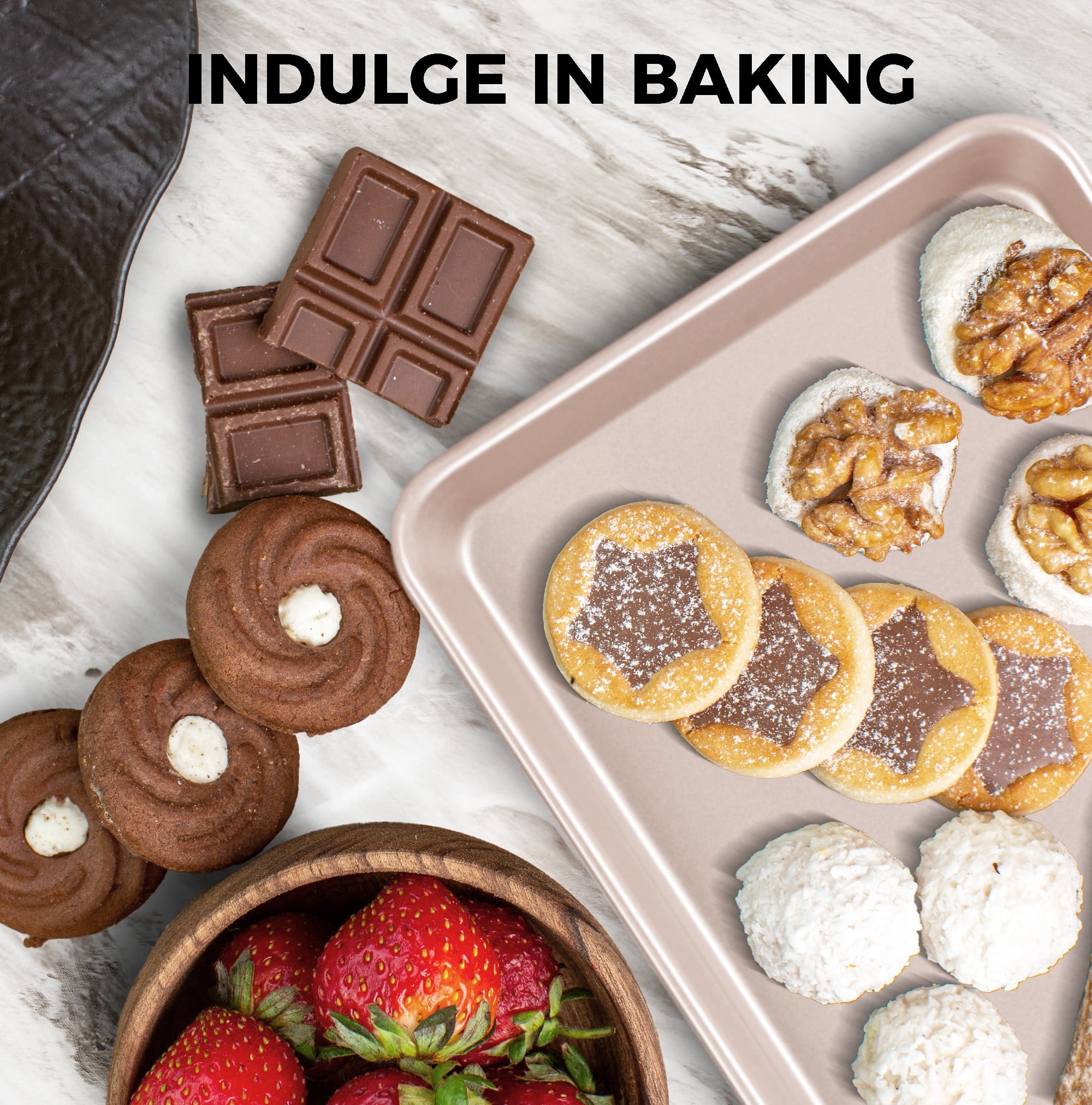 HONGBAKE 2 Pack 9.7"X7.6" Small Cookie Sheet, 57% Thicker Nonstick 1/8 Toaster Oven Pans, Heavy Duty Cookie Sheet Pan Set, Baking Sheet, Black - Image 28