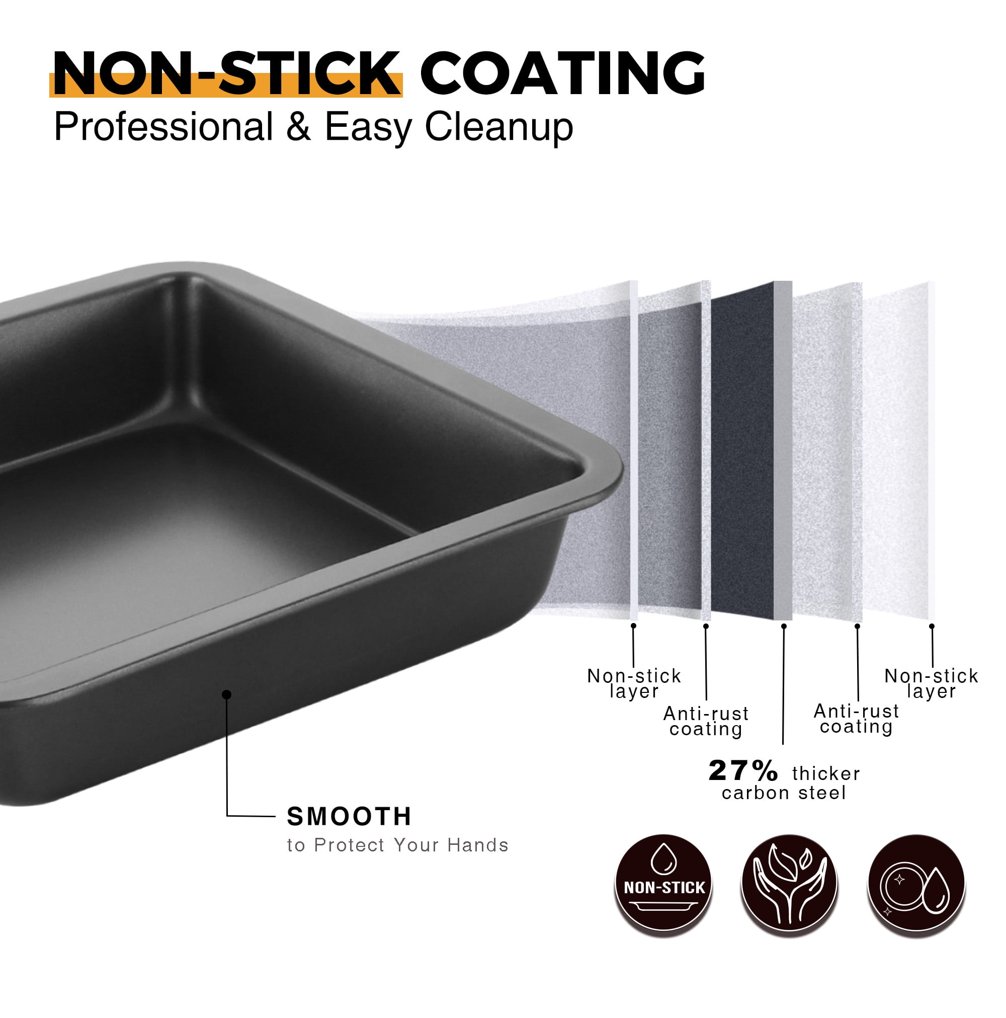 HONGBAKE 2 Pack 9.7"X7.6" Small Cookie Sheet, 57% Thicker Nonstick 1/8 Toaster Oven Pans, Heavy Duty Cookie Sheet Pan Set, Baking Sheet, Black - Image 30