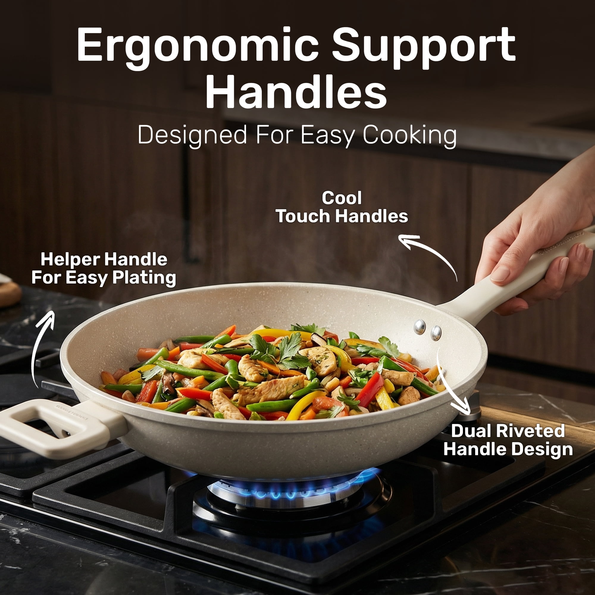 Granitestone 14 Inch Non Stick Frying Pans with Lid, Large Frying Pans Nonstick with Lid, Skillet with Helper Handle, Multipurpose Nonstick Frying Pan with Lid, Dishwasher Safe - Image 4