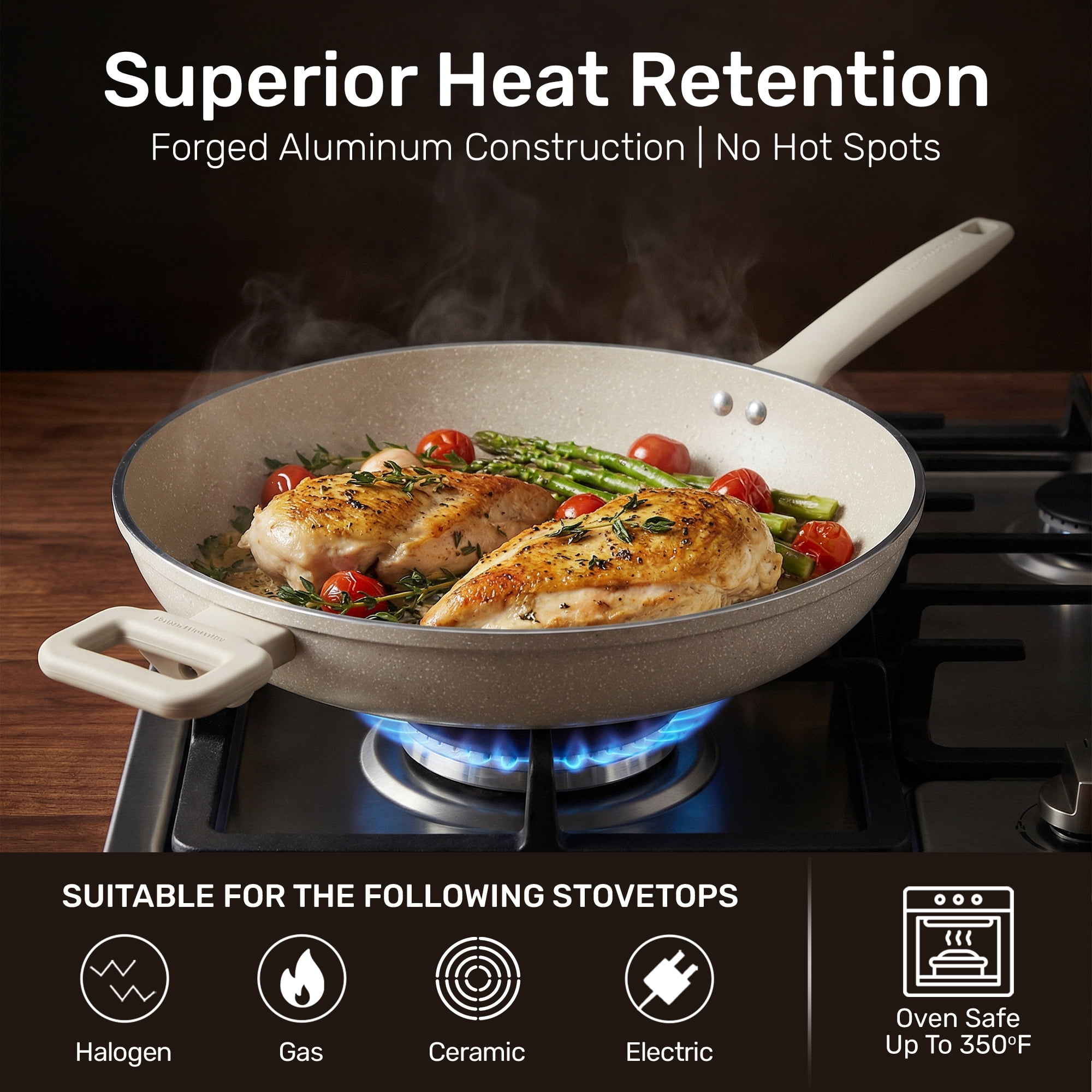 Granitestone 14 Inch Non Stick Frying Pans with Lid, Large Frying Pans Nonstick with Lid, Skillet with Helper Handle, Multipurpose Nonstick Frying Pan with Lid, Dishwasher Safe - Image 7