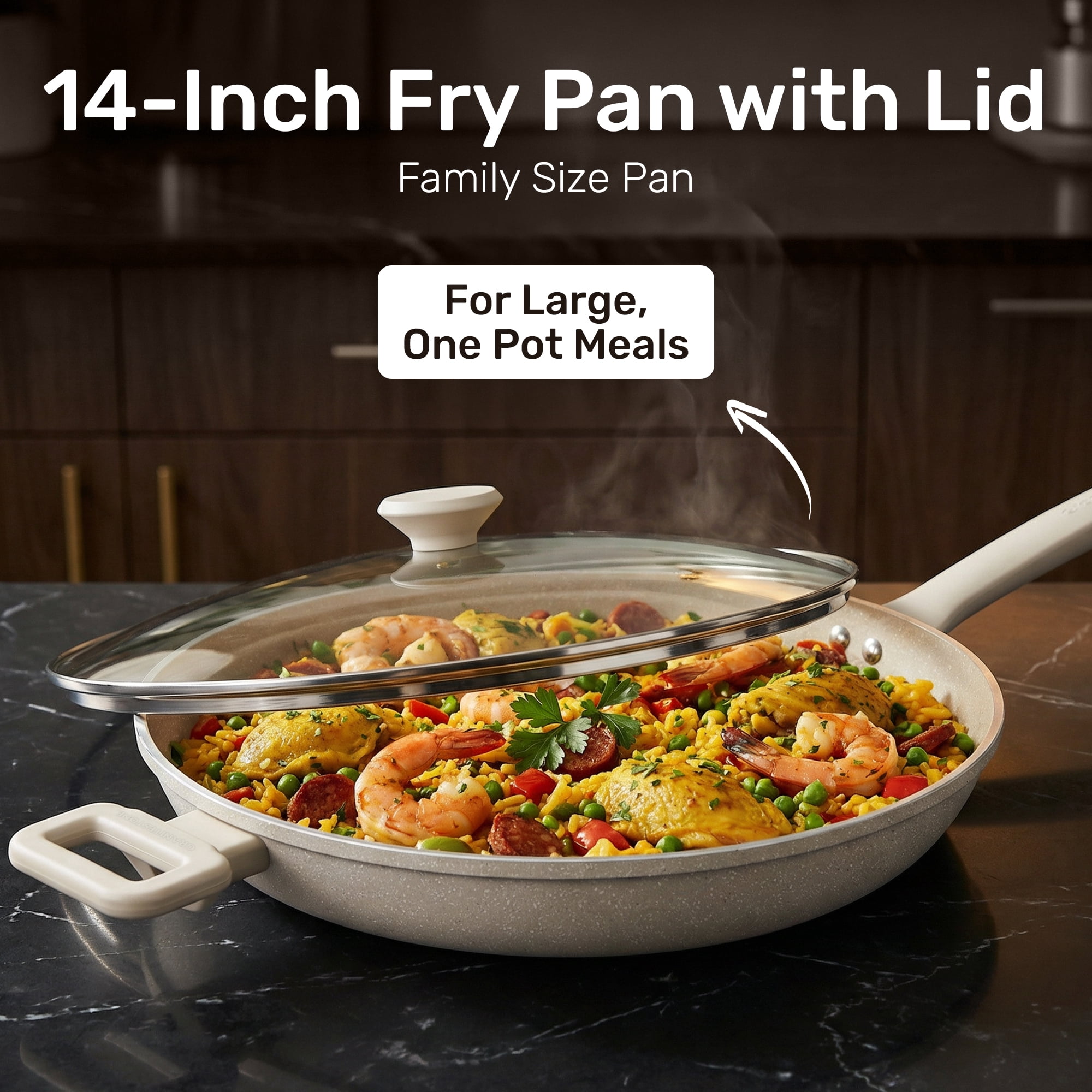 Granitestone 14 Inch Non Stick Frying Pans with Lid, Large Frying Pans Nonstick with Lid, Skillet with Helper Handle, Multipurpose Nonstick Frying Pan with Lid, Dishwasher Safe - Image 9