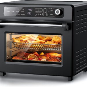 12-in-1 Air Fryer Toaster Oven Combo,18 Qt Countertop Convection Oven with Rapaid Steam,Grill,Bake,Broil,Air Fry,Toast,Dehydrate,Pizza,450°F Max Temperature Oven Cooker with 24 Timer - Black
