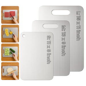 Titanium Cutting Board Set of 3 – 100% Pure Titanium Chopping Boards, Double-Sided, Hygiene & Durable, Dishwasher Safe (S+M+L)