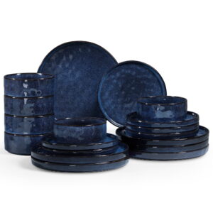 Onader Dinnerware Sets for 6, 18-Piece Plates and Bowls Set, Stoneware Dish Set for Kitchen, Ceramic Dinnerware for Home Restaurant, Chip and Scratch Resistant, Microwave and Dishwasher, Starry Blue