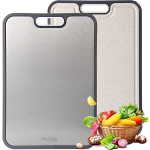 Titanium Cutting Board for Kitchen, Cutting Board Double Sided Food Grade, Pure Titanium and Wheat Straw PP, Easy to Clean Large Size 16”×11”