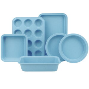 Bakdcore 7 Pieces Baking Pans Set Non Stick Bakeware Sets Stackable, Toaster Oven Safe for Home Baking, Roasting, Easy to Release, Holiday Gifts for Kitchen (Blue)