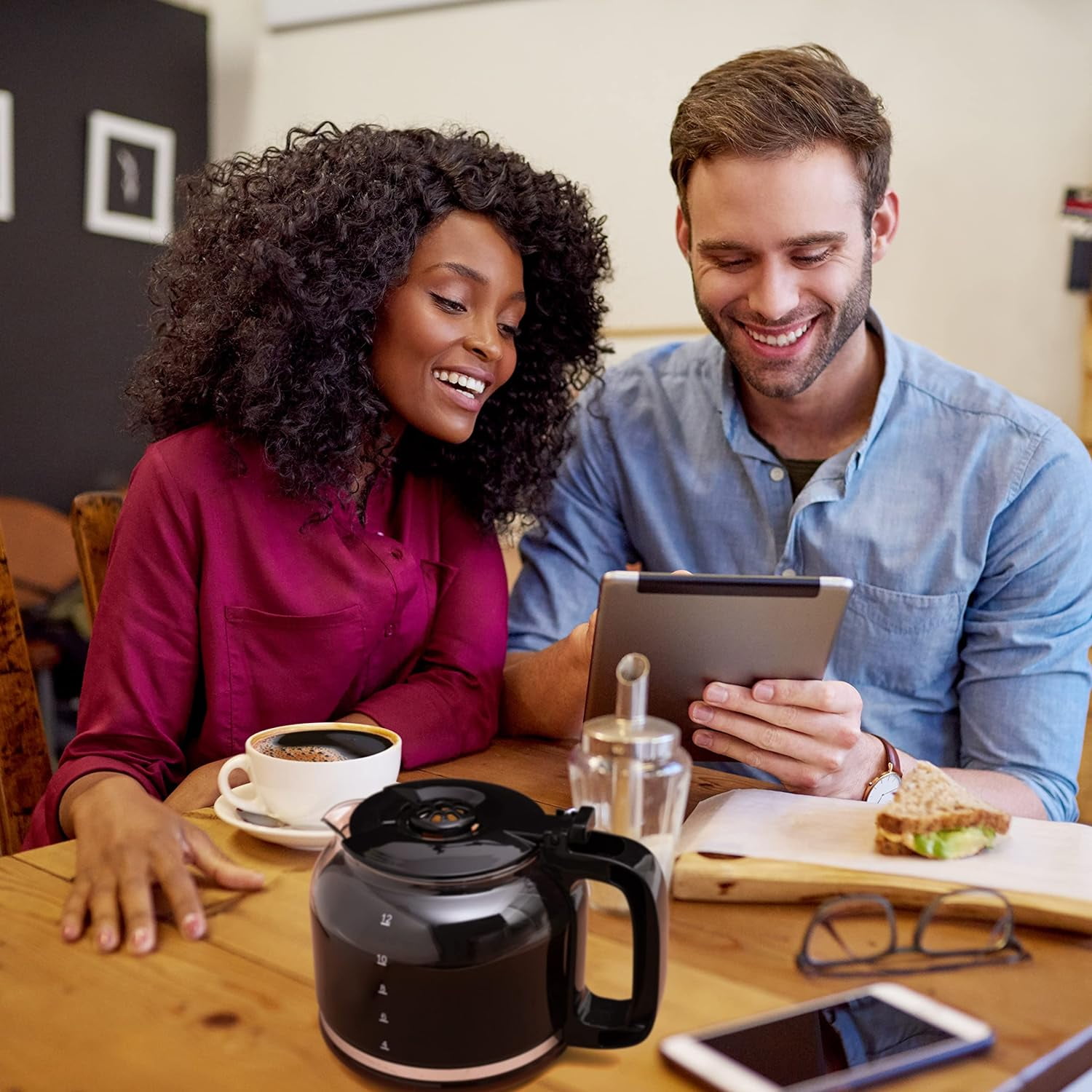 Mixpresso 12 Cup Coffee Pot, Auto-Off & Reusable Filter, Large Drip Coffee Maker 12 Cup Borosilicate Glass Carafe, Anti-Drip Coffee Machine Water Level Window, Black Electric Coffee Maker - Image 5