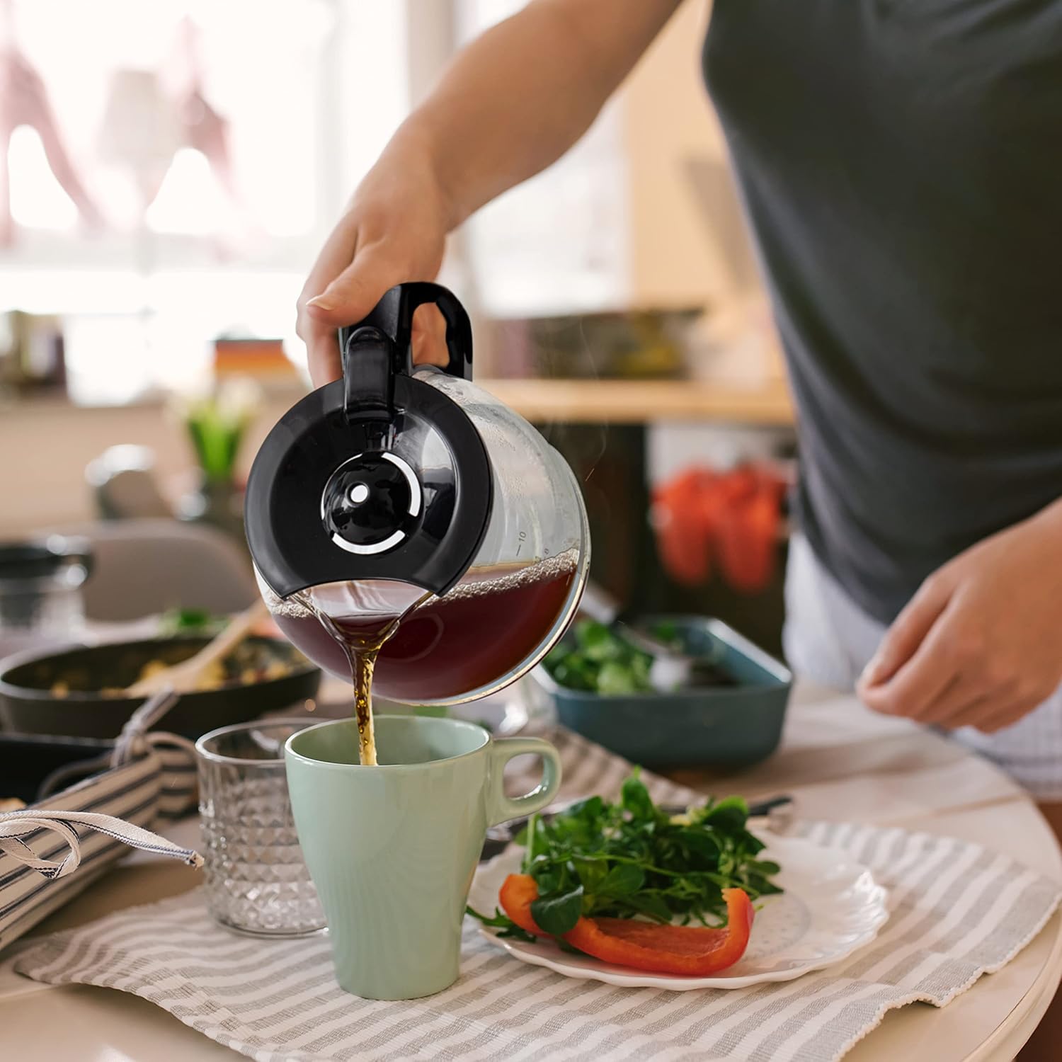 Mixpresso 12 Cup Coffee Pot, Auto-Off & Reusable Filter, Large Drip Coffee Maker 12 Cup Borosilicate Glass Carafe, Anti-Drip Coffee Machine Water Level Window, Black Electric Coffee Maker - Image 22