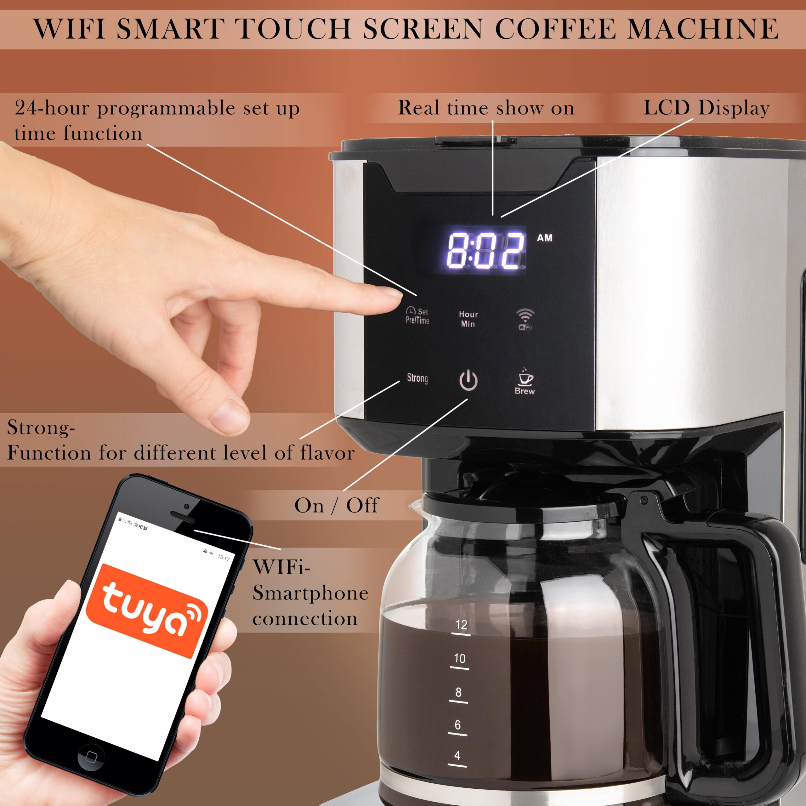 Mixpresso 12 Cup Coffee Pot, Auto-Off & Reusable Filter, Large Drip Coffee Maker 12 Cup Borosilicate Glass Carafe, Anti-Drip Coffee Machine Water Level Window, Black Electric Coffee Maker - Image 33