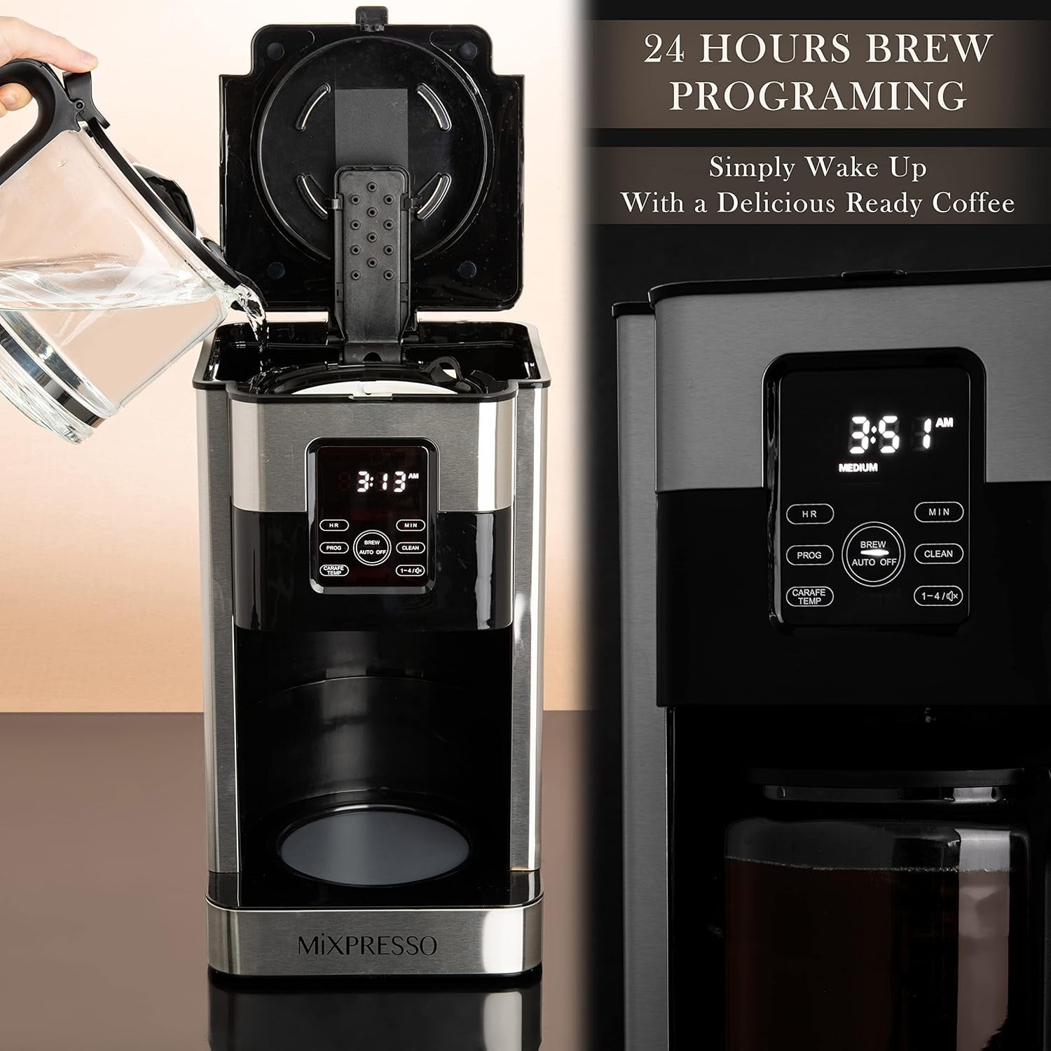 Mixpresso 12 Cup Coffee Pot, Auto-Off & Reusable Filter, Large Drip Coffee Maker 12 Cup Borosilicate Glass Carafe, Anti-Drip Coffee Machine Water Level Window, Black Electric Coffee Maker - Image 40