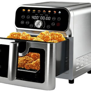 WHALL Stainless Steel 6QT Air Fryer with Visual Window, 8 Preset Menus & 360° Rapid Air Circulation for Healthy Oil-Less Cooking