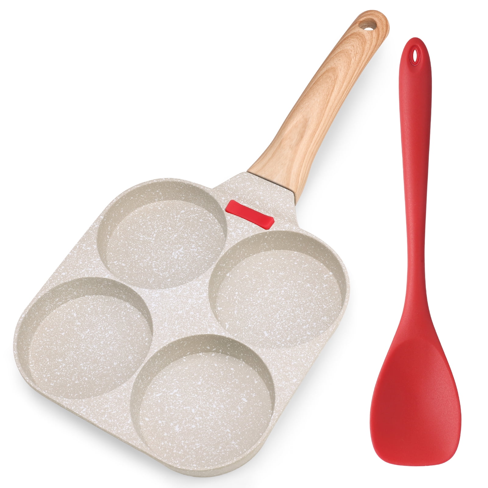 LUIISIS Egg Pan with Spatula, 4 Cup Healthy Granite Egg Frying Pan, Versatile Breakfast Skillet for Eggs, Pancakes, Plett, Crepes, Compatible with Gas Stove and Induction Cooktop