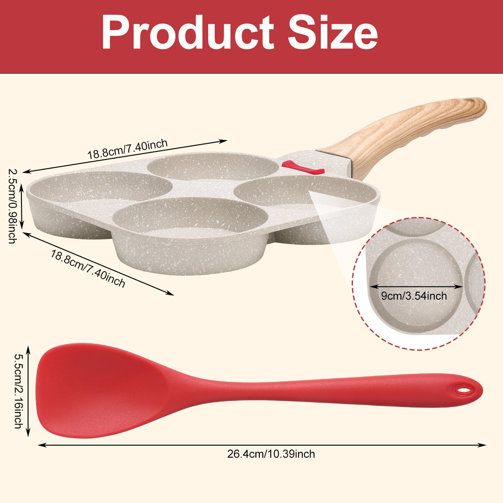 LUIISIS Egg Pan with Spatula, 4 Cup Healthy Granite Egg Frying Pan, Versatile Breakfast Skillet for Eggs, Pancakes, Plett, Crepes, Compatible with Gas Stove and Induction Cooktop - Image 2