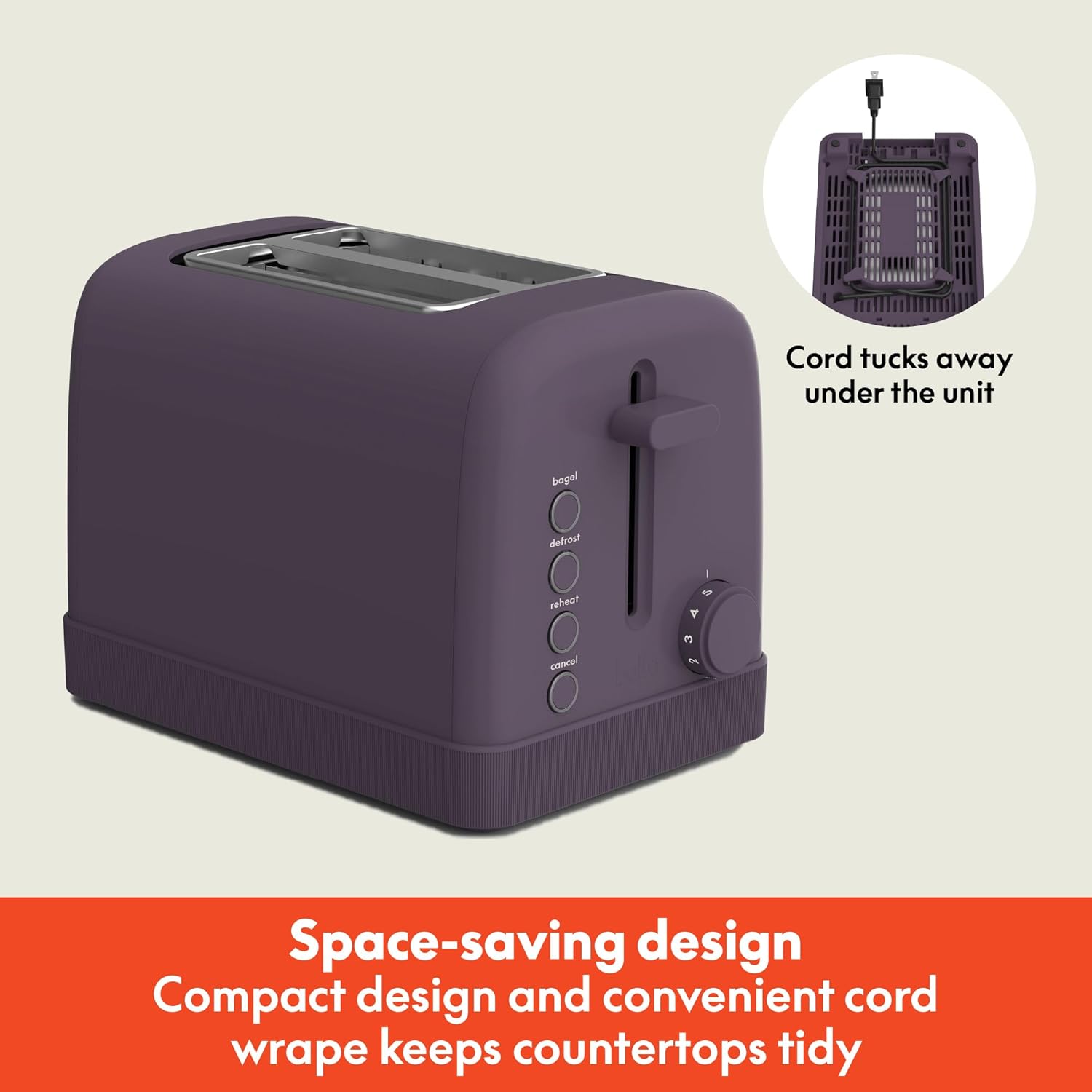 bella 2-Slice Toaster, 6 Setting Shade Control with Reheat, Cancel, Bagel & Defrost Buttons, Removable Crumb Tray, Anti Jam & Auto Shutoff, Plum - Image 2