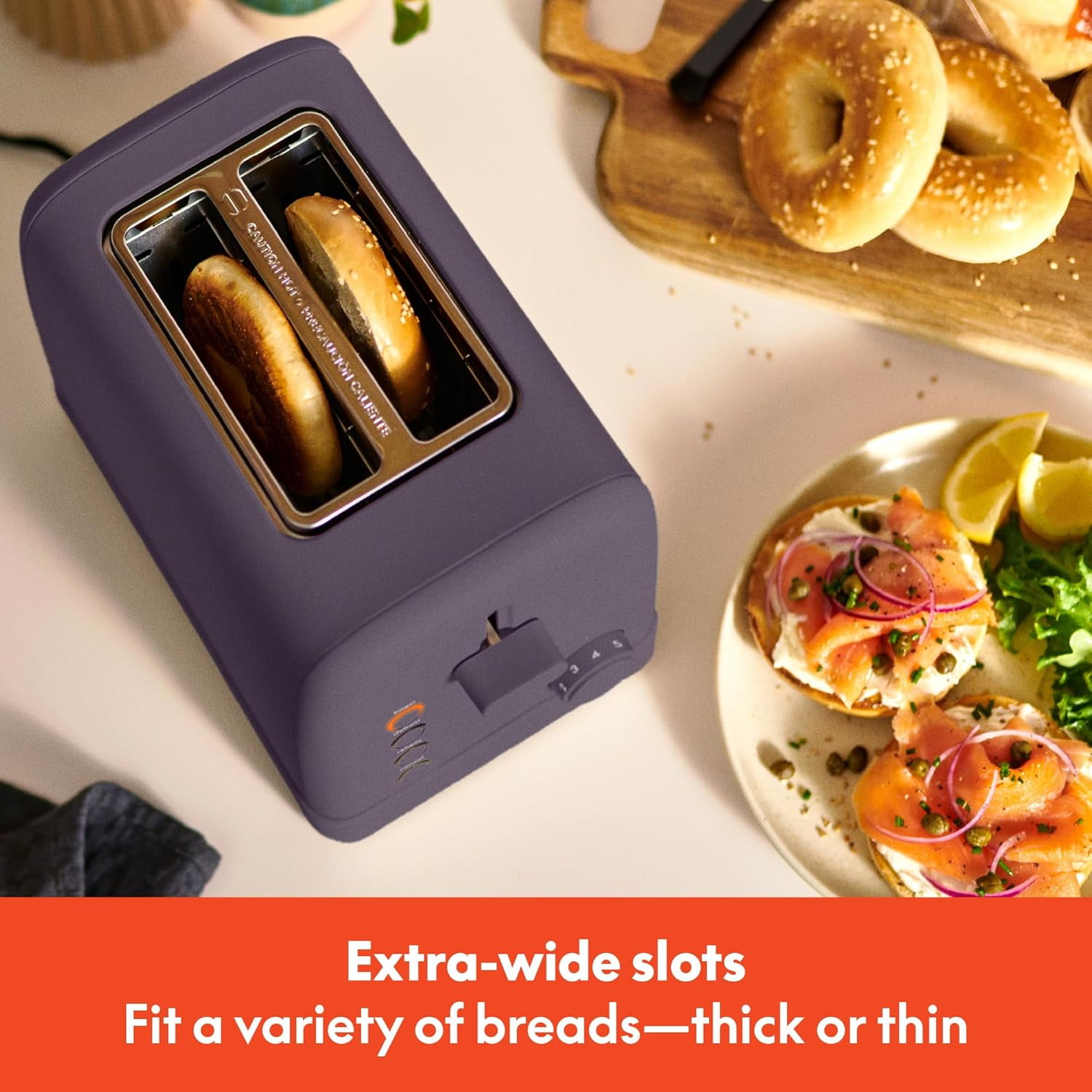 bella 2-Slice Toaster, 6 Setting Shade Control with Reheat, Cancel, Bagel & Defrost Buttons, Removable Crumb Tray, Anti Jam & Auto Shutoff, Plum - Image 3