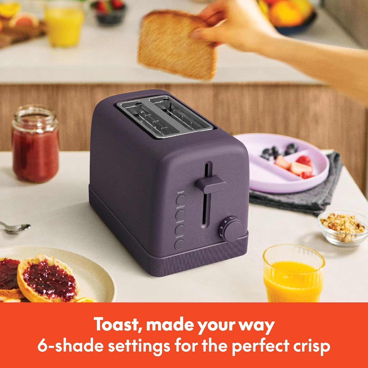 bella 2-Slice Toaster, 6 Setting Shade Control with Reheat, Cancel, Bagel & Defrost Buttons, Removable Crumb Tray, Anti Jam & Auto Shutoff, Plum - Image 7