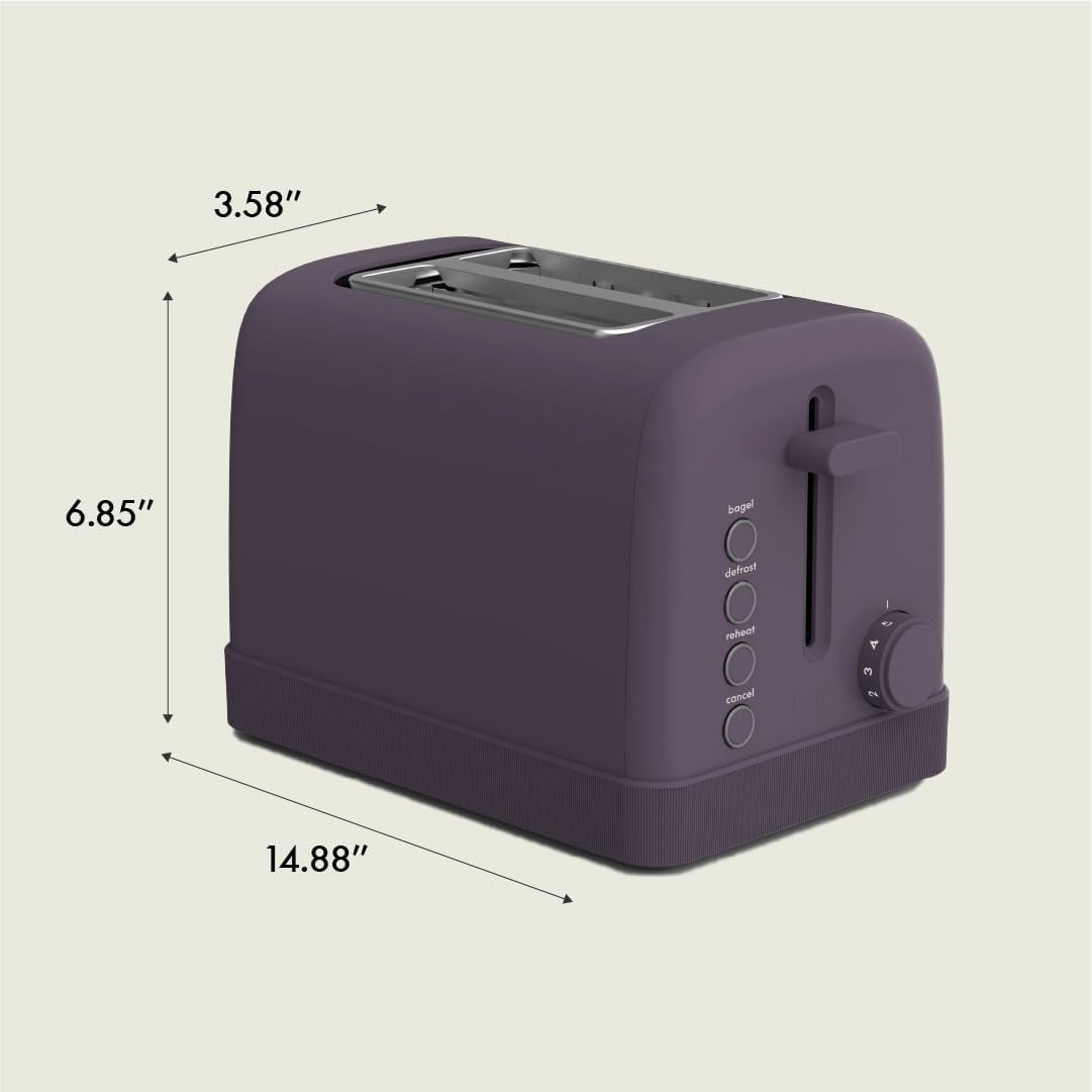 bella 2-Slice Toaster, 6 Setting Shade Control with Reheat, Cancel, Bagel & Defrost Buttons, Removable Crumb Tray, Anti Jam & Auto Shutoff, Plum - Image 8
