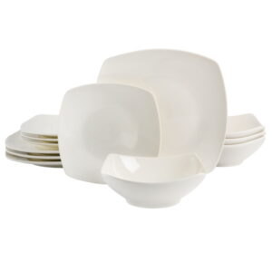 Gibson Home Everyday Square White Stoneware Dinnerware Set, 12-Piece