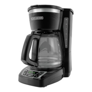 BLACK+DECKER 12-Cup Digital Coffee Maker, Programmable, Washable Basket Filter, Sneak-A-Cup, Auto Brew, Water Window, Keep Hot Plate, Black