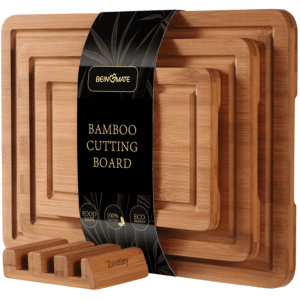 BEINGMATE Care Bamboo Cutting Board, Durable Wood Cutting Boards for Kitchen with Deep Juice Grooves & Built-in Handles (Brown 3Pack)