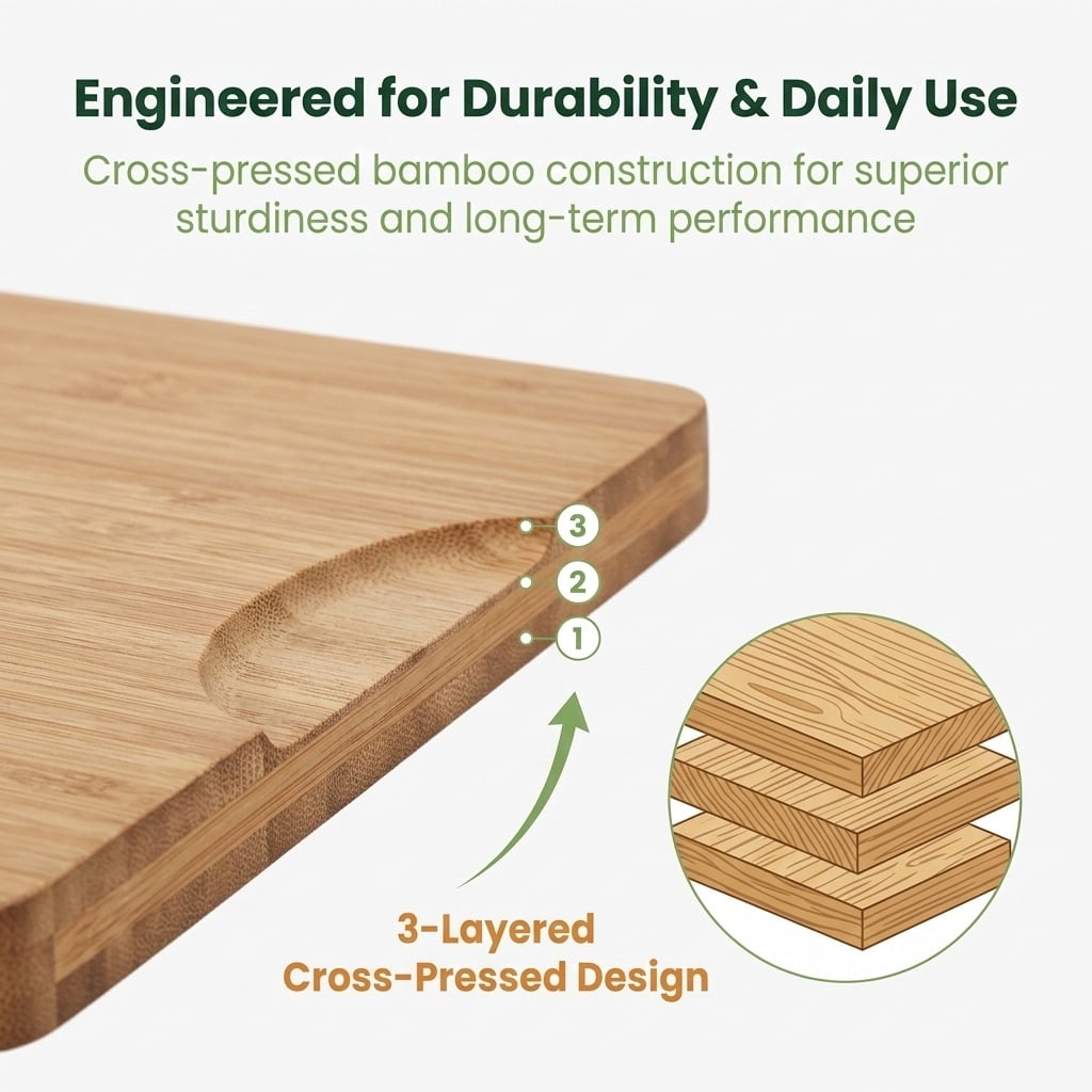 BEINGMATE Care Bamboo Cutting Board, Durable Wood Cutting Boards for Kitchen with Deep Juice Grooves & Built-in Handles (Brown 3Pack) - Image 2