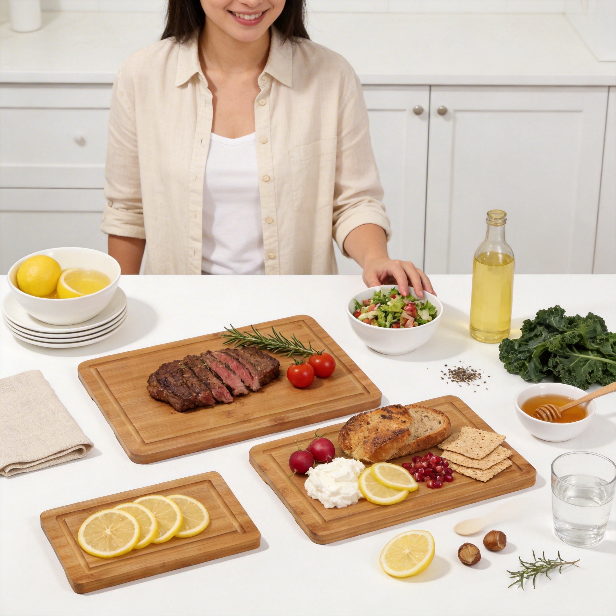 BEINGMATE Care Bamboo Cutting Board, Durable Wood Cutting Boards for Kitchen with Deep Juice Grooves & Built-in Handles (Brown 3Pack) - Image 6