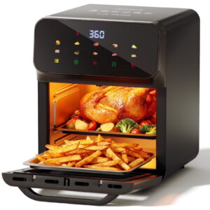 10QT Air Fryer, Convection Oven With 10 Preset Cooking Mode, Bake, Roast, Reheat, Broiler, Dehydrate, Toaster Baker, 85% Oil-Less, Visible Window and LED Digital Color Display