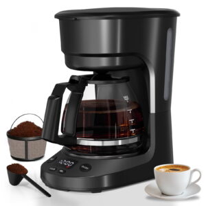 Auseo 5-Cup Drip Coffee Maker, Programmable, Timing Function, 0.75L Glass Carafe, 2-Hours Keep Warm Function, Safety Features