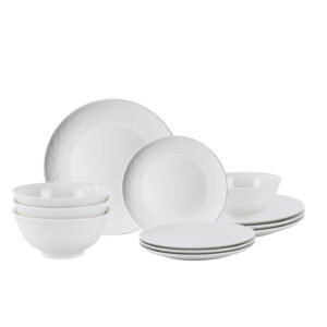 Mainstays Emelie 12-Piece Stoneware Dinnerware Set White