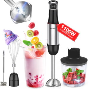 MULISOFT Immersion Blender Handheld, 1100W 5-in-1 Hand Blender with Variable Speed Design for Baby Food, Soup, Smoothies & Baking, Easy to Clean