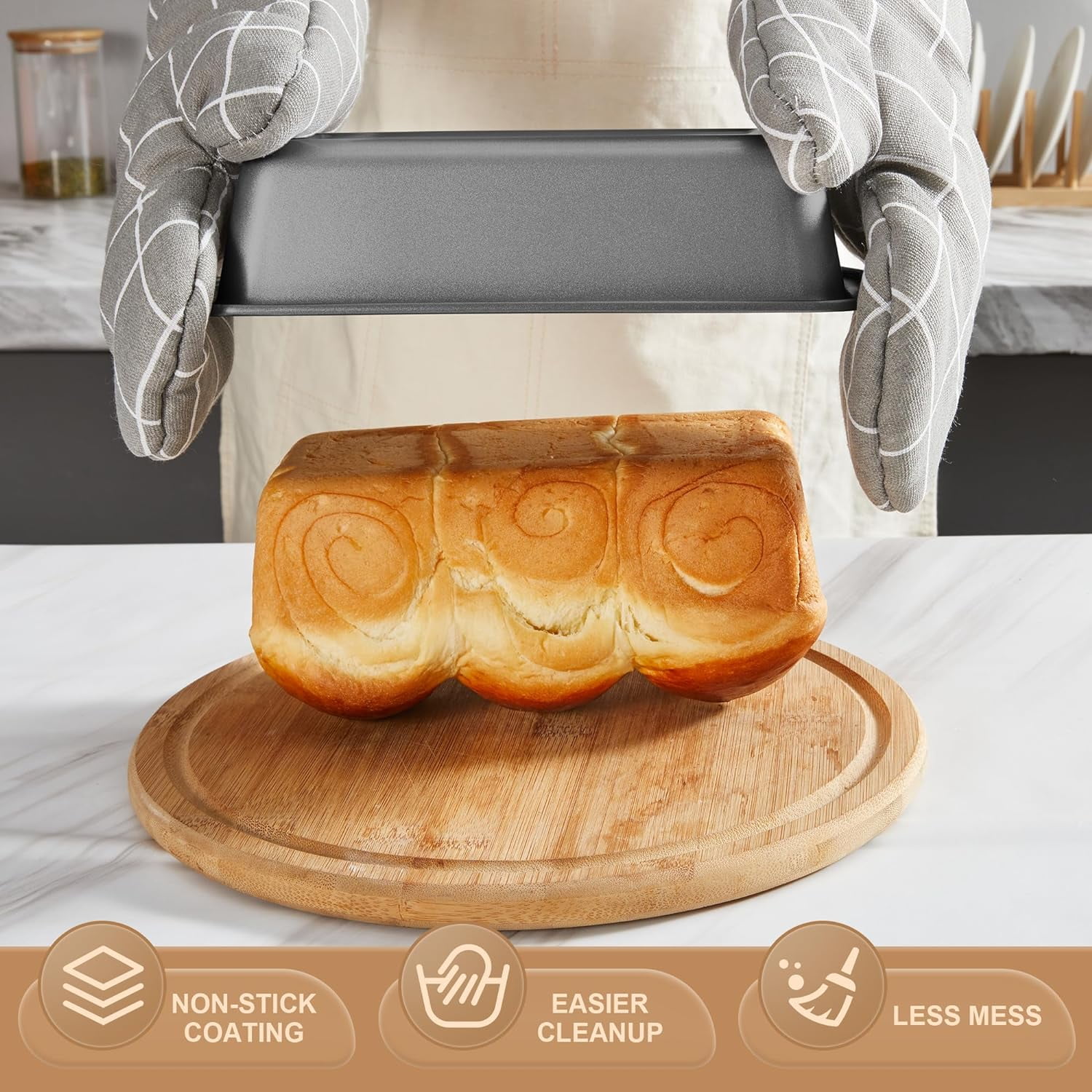 HONGBAKE Bakeware Sets, Baking Pans Set, Nonstick Oven Pan for Kitchen with Wider Grips, 10 Pieces Including Rack, Cookie Sheet, Cake Pans, Loaf Pan, Muffin Pan, Pizza Pan - Grey - Image 2