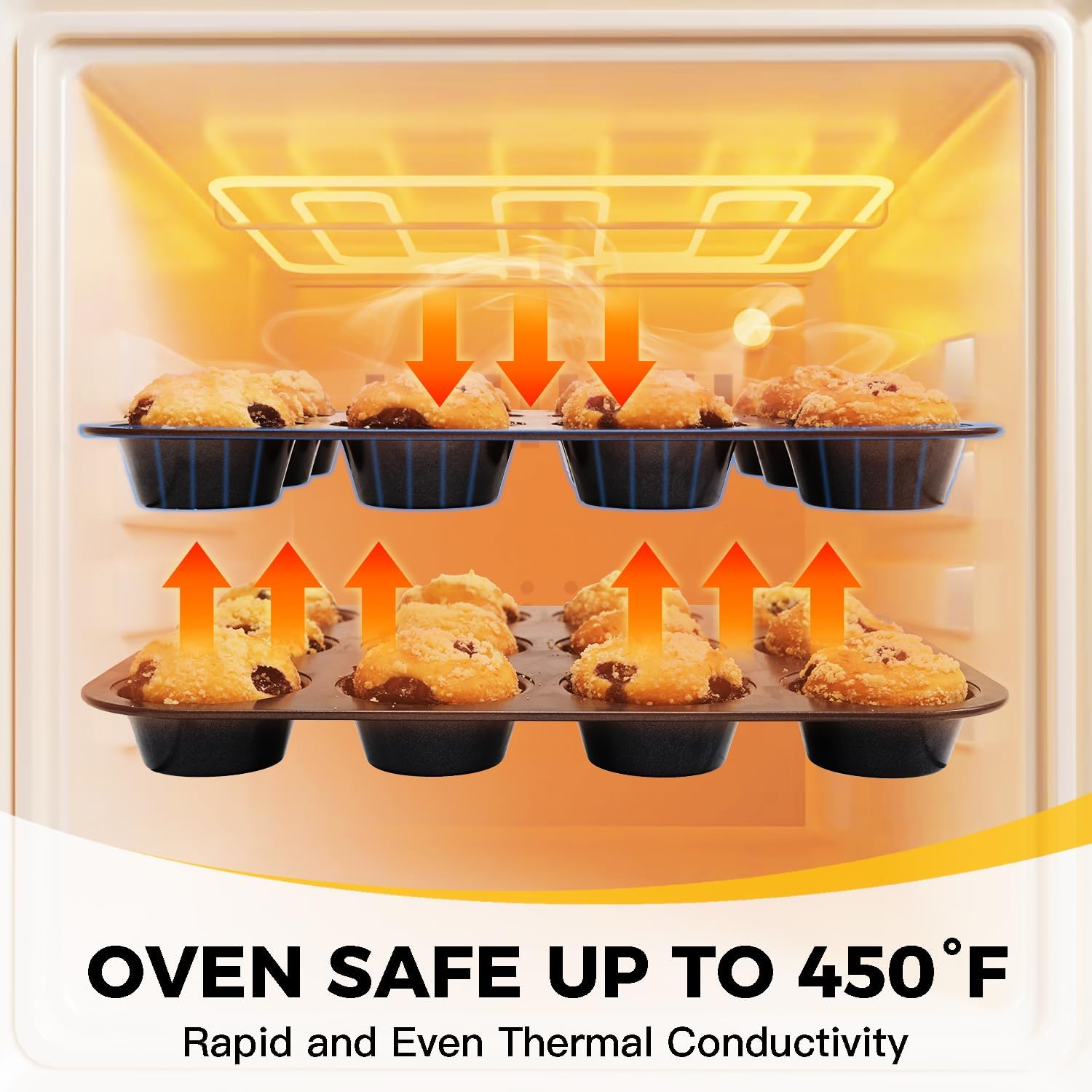 HONGBAKE Bakeware Sets, Baking Pans Set, Nonstick Oven Pan for Kitchen with Wider Grips, 10 Pieces Including Rack, Cookie Sheet, Cake Pans, Loaf Pan, Muffin Pan, Pizza Pan - Grey - Image 5