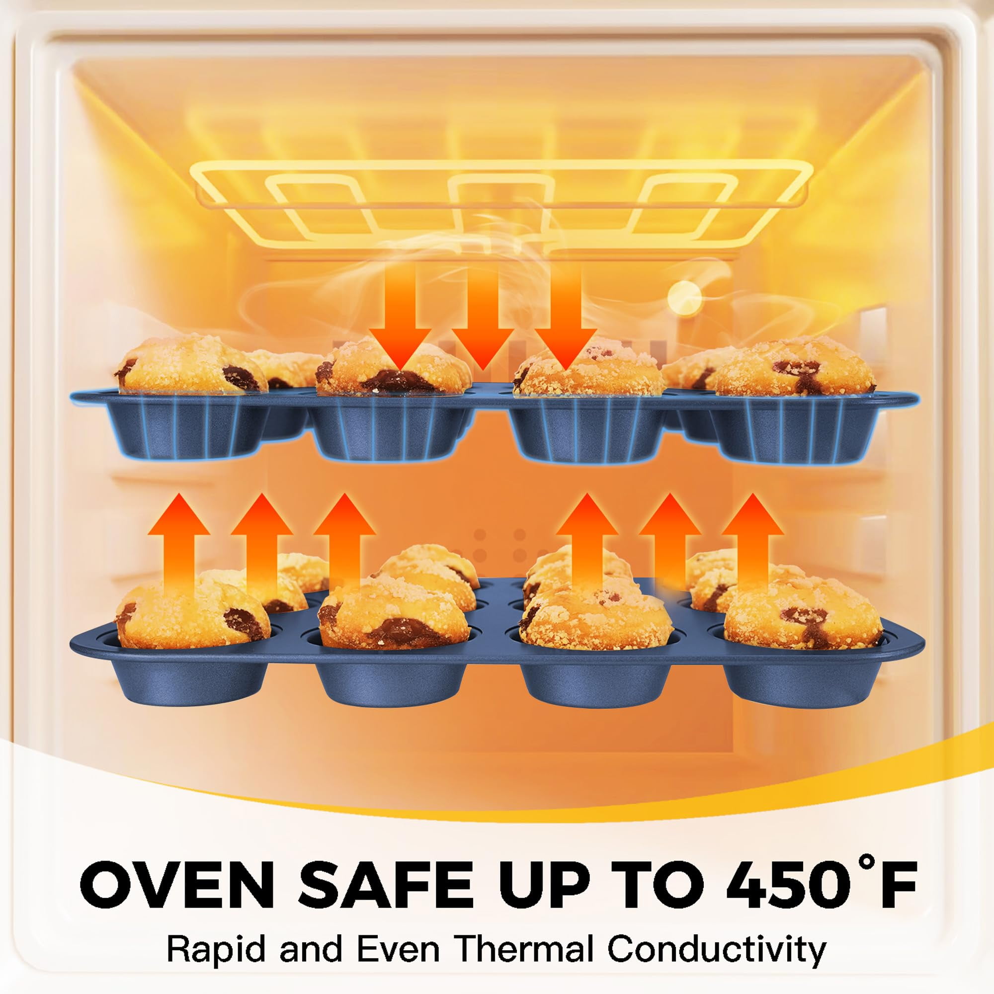 HONGBAKE Bakeware Sets, Baking Pans Set, Nonstick Oven Pan for Kitchen with Wider Grips, 10 Pieces Including Rack, Cookie Sheet, Cake Pans, Loaf Pan, Muffin Pan, Pizza Pan - Grey - Image 29