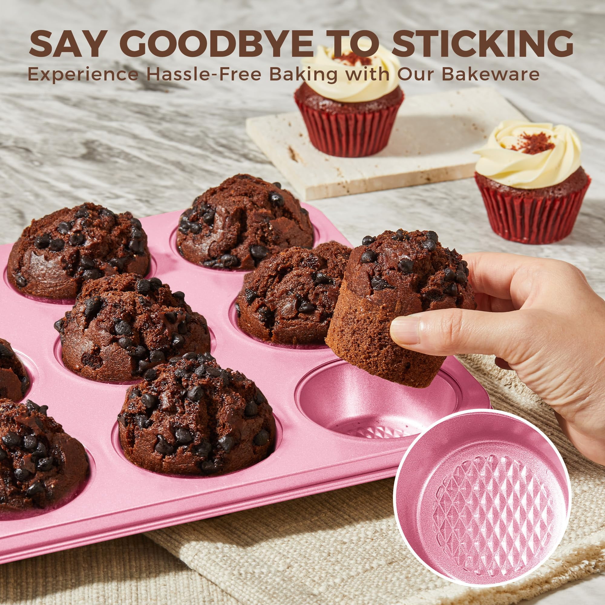 HONGBAKE Bakeware Sets, Baking Pans Set, Nonstick Oven Pan for Kitchen with Wider Grips, 10 Pieces Including Rack, Cookie Sheet, Cake Pans, Loaf Pan, Muffin Pan, Pizza Pan - Grey - Image 34